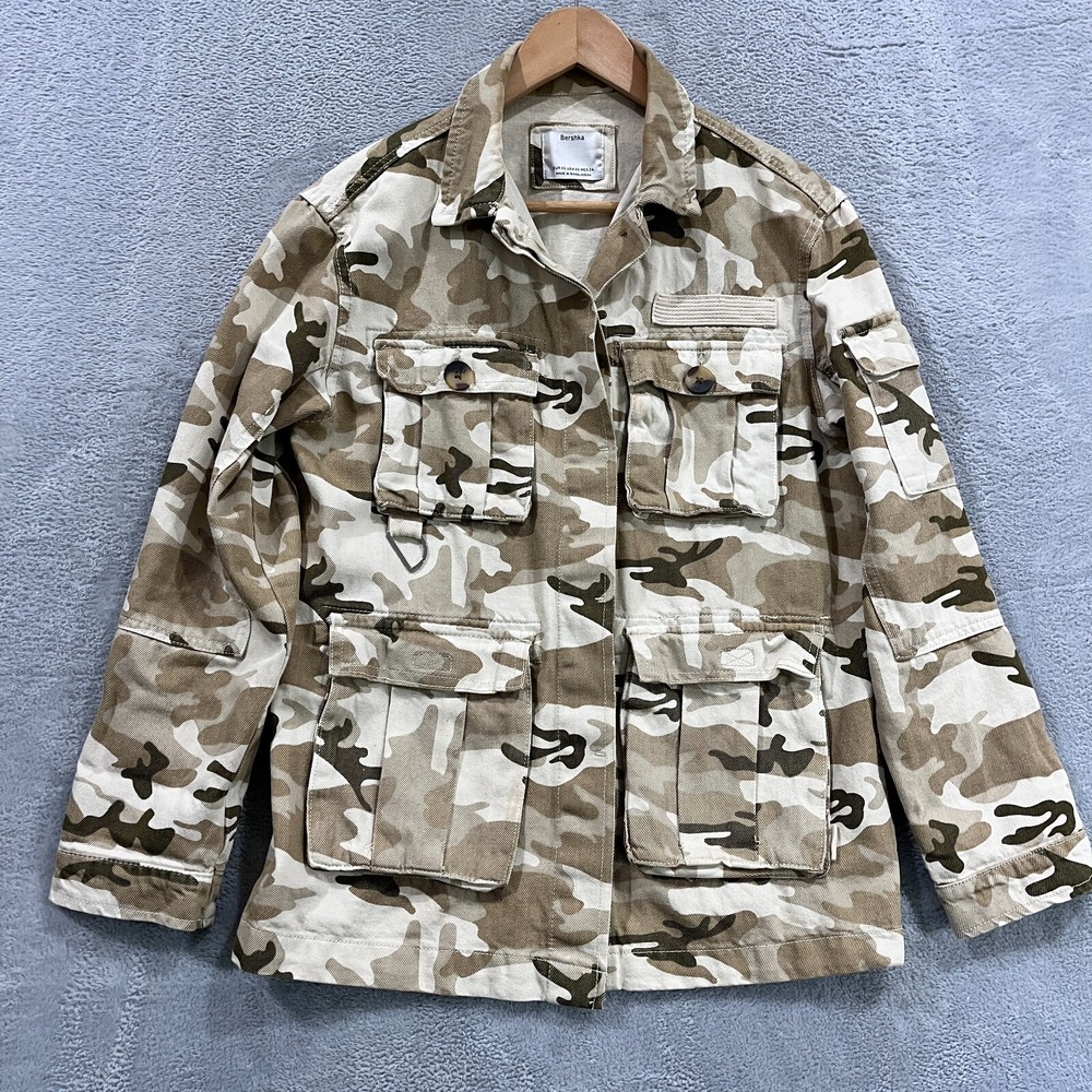 Bershka Jacket Women's XS Army Utility Camouflage Casual Utility Beige